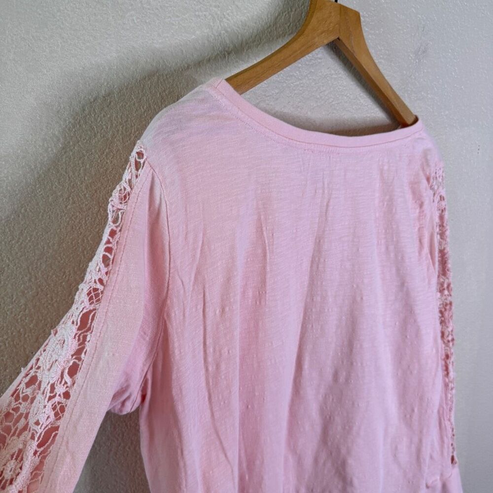 Sundance Crochet Lace Long Sleeve Shirt Womens XL Solid Pink Cotton Basic Boho - Picture 7 of 9